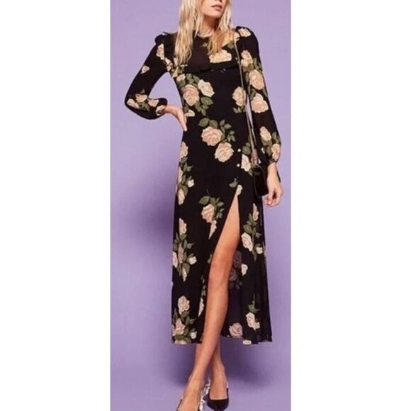 Reformation Dresses & Skirts - Reformation Gillian Women's Black Maxi Dress Floral Long Sleeve Size 0